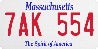 MA license plate 7AK554