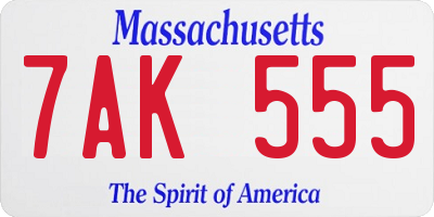 MA license plate 7AK555