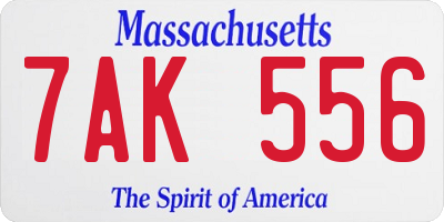 MA license plate 7AK556