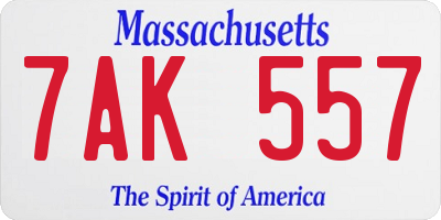 MA license plate 7AK557