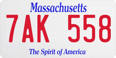 MA license plate 7AK558