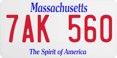 MA license plate 7AK560