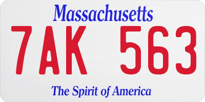 MA license plate 7AK563