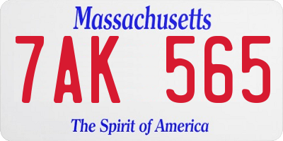 MA license plate 7AK565