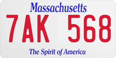 MA license plate 7AK568
