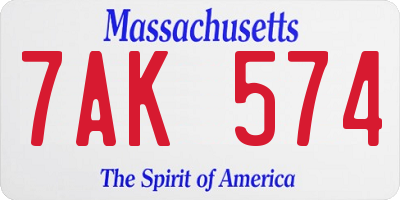 MA license plate 7AK574