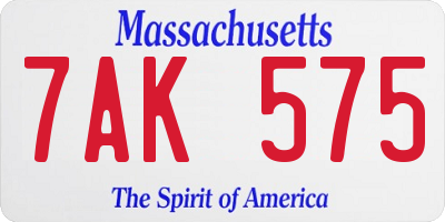 MA license plate 7AK575