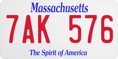 MA license plate 7AK576
