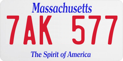 MA license plate 7AK577