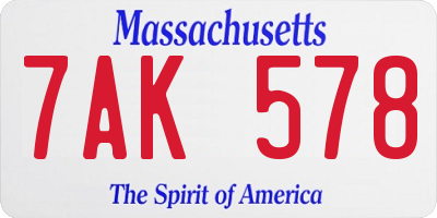 MA license plate 7AK578