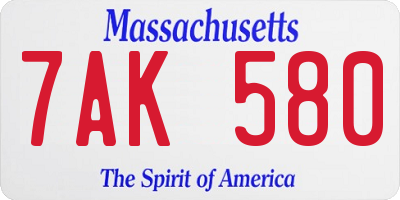 MA license plate 7AK580