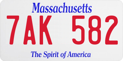 MA license plate 7AK582