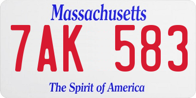 MA license plate 7AK583