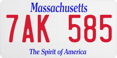 MA license plate 7AK585