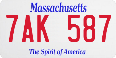 MA license plate 7AK587