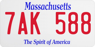 MA license plate 7AK588