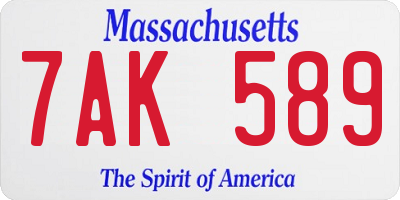 MA license plate 7AK589