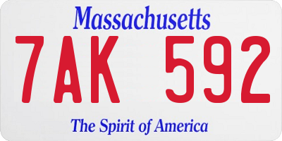 MA license plate 7AK592