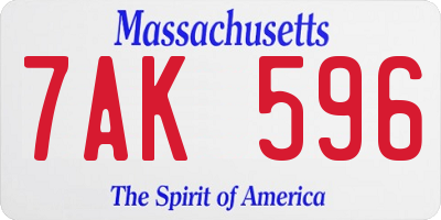MA license plate 7AK596