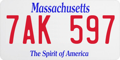 MA license plate 7AK597