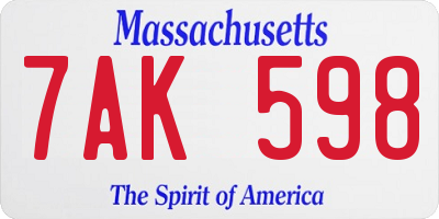 MA license plate 7AK598
