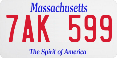 MA license plate 7AK599