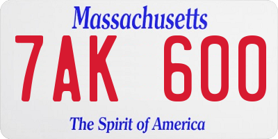 MA license plate 7AK600