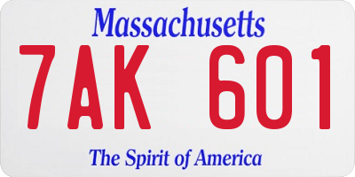 MA license plate 7AK601