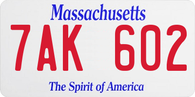 MA license plate 7AK602