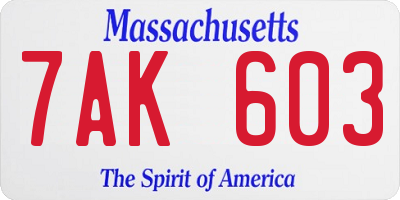 MA license plate 7AK603