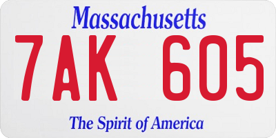 MA license plate 7AK605