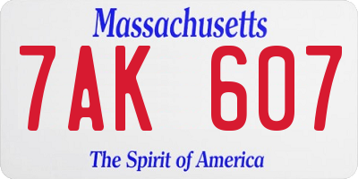 MA license plate 7AK607