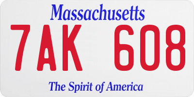 MA license plate 7AK608
