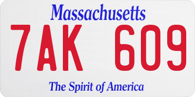 MA license plate 7AK609