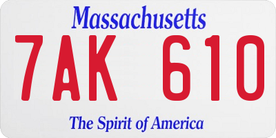 MA license plate 7AK610