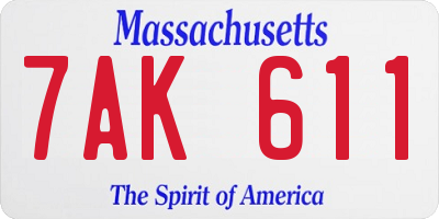 MA license plate 7AK611