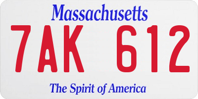 MA license plate 7AK612
