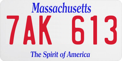 MA license plate 7AK613
