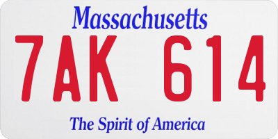 MA license plate 7AK614
