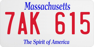 MA license plate 7AK615