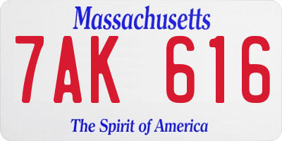MA license plate 7AK616