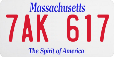MA license plate 7AK617