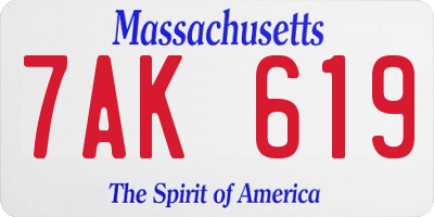 MA license plate 7AK619