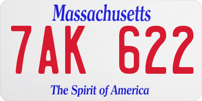 MA license plate 7AK622