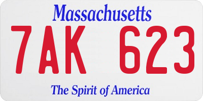 MA license plate 7AK623