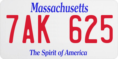MA license plate 7AK625