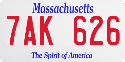 MA license plate 7AK626
