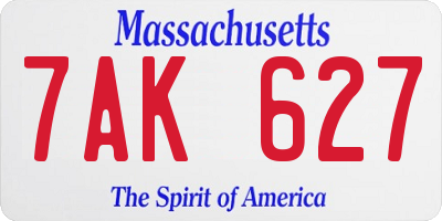 MA license plate 7AK627