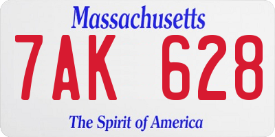 MA license plate 7AK628