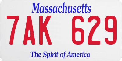 MA license plate 7AK629